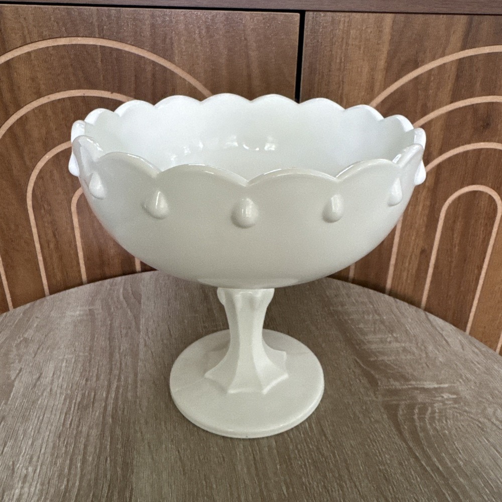 Vintage Indiana Glass Milk glass Compote Pedestal Dish